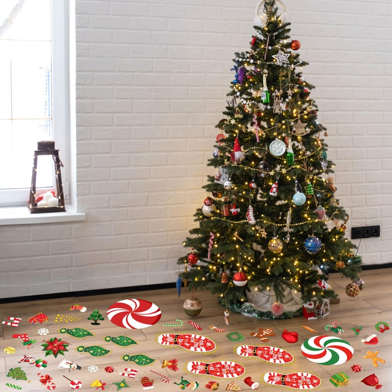 luck sea 268PCS Christmas Peppermint Floor Clings Footprints Decorations - Santa Claus/Elf/Candy/Snowman Decals Xmas Party Decor Supplies - Image 5